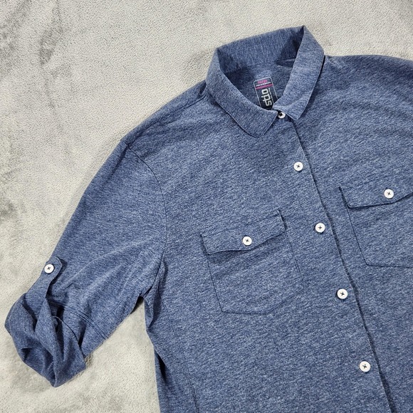 Stio Shirt Womens Large Blue Button Down Roll Tab Long Sleeve Pockets 14941 - Picture 5 of 12